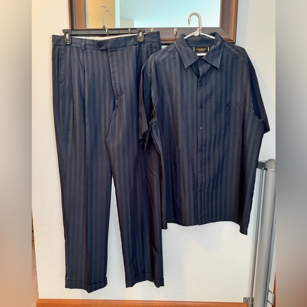 Lucelli Navy Striped Shirt and Pants Set Size XL Shirt 38 Pants